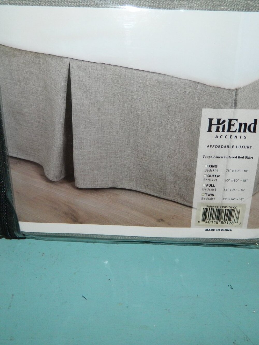 HiEnd Accents Taupe Linen Tailored Bed Skirt Twin NEW